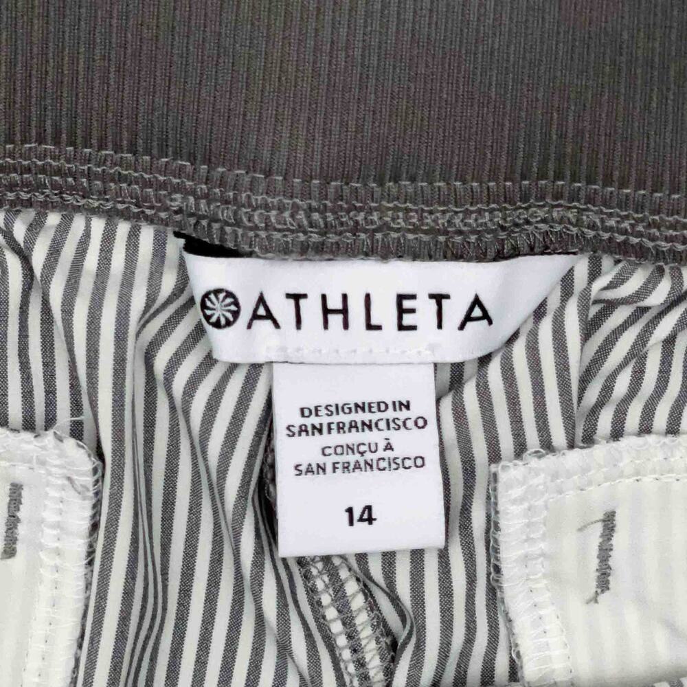 Athleta Brooklyn Textured Ankle Pants 14 Gray White Striped Commute Vacations - Picture 4 of 8